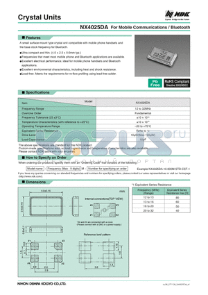 NX4025DA datasheet - Crystal Units For Mobile Communications / Bluetooth
