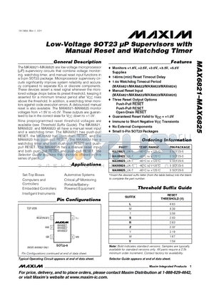 MAX6821 datasheet - Low-Voltage SOT23 lP Supervisors with Manual Reset and Watchdog Timer