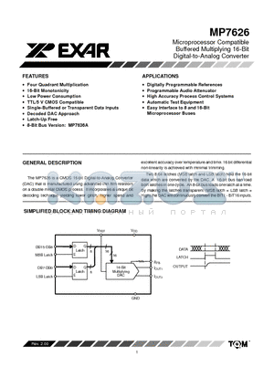 MP7626KD datasheet - Microprocessor Compatible Buffered Multiplying 16-Bit Digital-to-Analog Converter