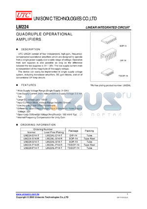 LM224L-D14-T datasheet - QUADRUPLE OPERATIONAL AMPLIFIERS