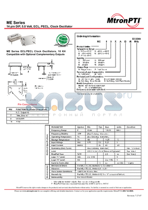 ME74XBD datasheet - 14 pin DIP, 5.0 Volt, ECL, PECL, Clock Oscillator