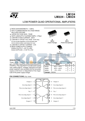 LM224P datasheet - LOW POWER QUAD OPERATIONAL AMPLIFIERS