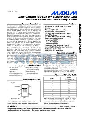 MAX6823UK-T datasheet - Low-Voltage SOT23 uP Supervisors with Manual Reset and Watchdog Timer