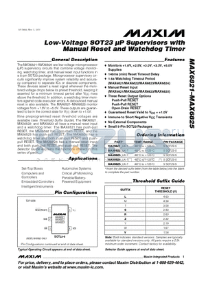 MAX6823WUK-T datasheet - Low-Voltage SOT23 lP Supervisors with Manual Reset and Watchdog Timer