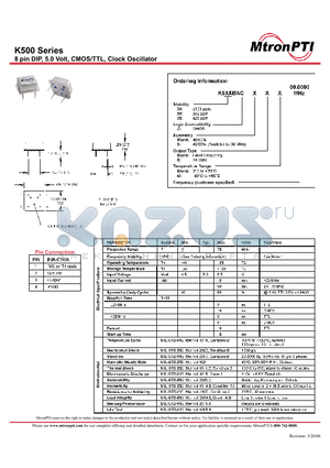 K525C datasheet - 8 pin DIP, 5.0 Volt, CMOS/TTL, Clock Oscillator