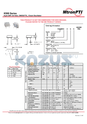 K525CSE datasheet - 8 pin DIP, 5.0 Volt, CMOS/TTL, Clock Oscillator