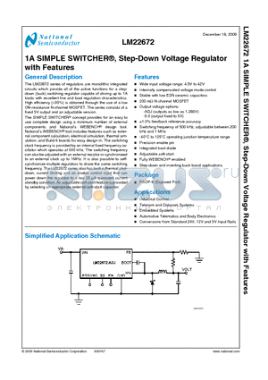 LM22672 datasheet - 1A SIMPLE SWITCHER^, Step-Down Voltage Regulator with Features