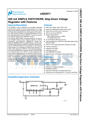 LM22671MRX-ADJ datasheet - 500 mA SIMPLE SWITCHER^, Step-Down Voltage Regulator with Features