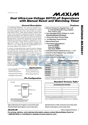 MAX6830 datasheet - Dual Ultra-Low-Voltage SOT23 lP Supervisors with Manual Reset and Watchdog Timer