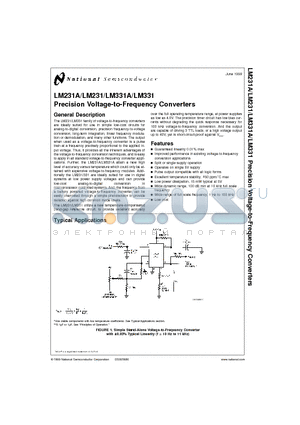 LM231 datasheet - Precision Voltage-to-Frequency Converters