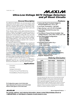 MAX6832FXRD0 datasheet - Ultra-Low-Voltage SC70 Voltage Detectors and lP Reset Circuits