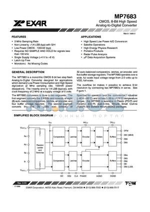 MP7683SD datasheet - CMOS 8 BIT HIGH SPEED ANALOG TO DIGITAL CONVERTER