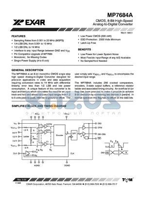 MP7684A datasheet - CMOS 8 BIT HIGH SPEED ANALOG TO DIGITAL CONVERTER