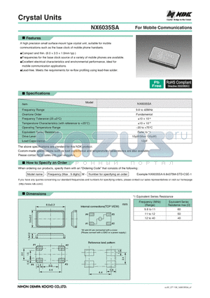 NX6035SA datasheet - Crystal Units For Mobile Communications