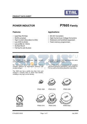 P7605-3308-331M datasheet - POWER INDUCTOR