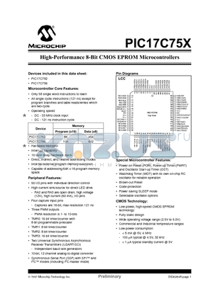PIC17C752-33I/PQ datasheet - High-Performance 8-Bit CMOS EPROM Microcontrollers
