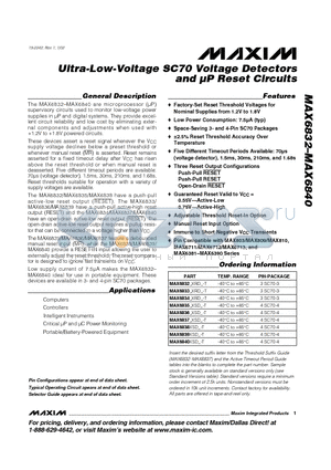 MAX6834HXRD3 datasheet - Ultra-Low-Voltage SC70 Voltage Detectors and lP Reset Circuits