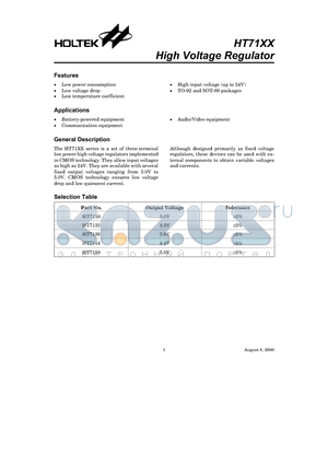 HT7133 datasheet - High Voltage Regulator