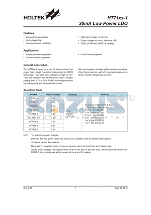 HT7133-1 datasheet - 30mA Voltage Regulator