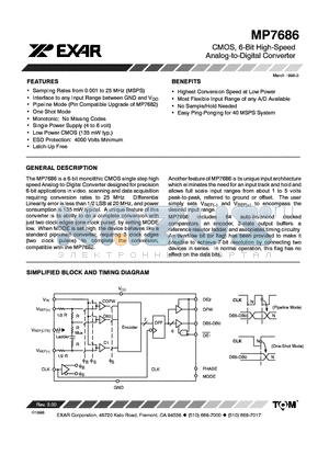 MP7686KD datasheet - CMOS 6 BIT HIGH SPEED ANALOG TO DIGITAL CONVERTER