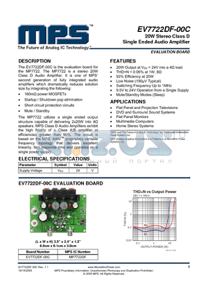 MP7722DF datasheet - 20W Stereo Class D Single Ended Audio Amplifier