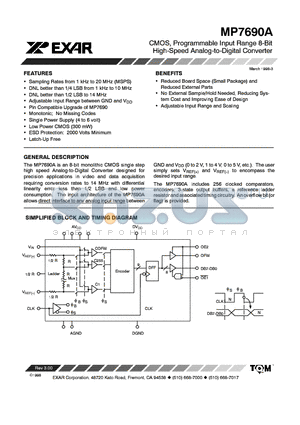 MP7690AAD datasheet - CMOS, PROGRAMMABLE INPUT RANGE 8-BIT HIGH-SPEED ANALOG-TO-DIGITAL CONVERTER