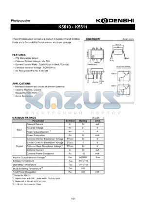 K5610 datasheet - Photocoupler(These Photocouplers consist of a Gallium Arsenide Infrared Emitting)