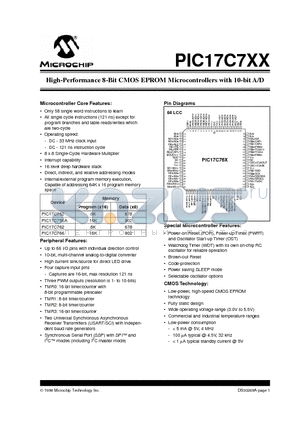 PIC17C752T-08/PT datasheet - High-Performance 8-Bit CMOS EPROM Microcontrollers with 10-bit A/D