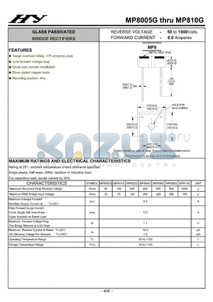 MP801G datasheet - GLASS PASSIVATED BRIDGE RECTIFIERS