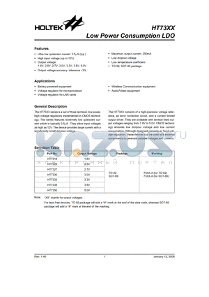 HT7327 datasheet - Low Power Consumption LDO