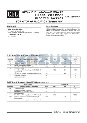 NX7329BB-AA datasheet - NECs 1310 nm InGaAsP MQW FP PULSED LADER DIODE IN COAXIAL PACKAGE FOR ITDR APPLICATION (25 mW MIN)