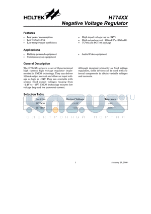 HT7430 datasheet - Negative Voltage Regulator