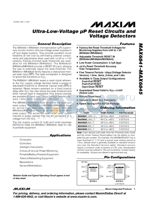 MAX6843UKD_-T datasheet - Ultra-Low-Voltage uP Reset Circuits and Voltage Detectors
