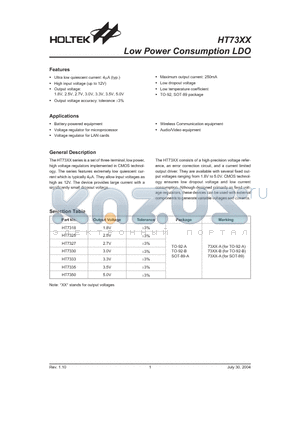 HT7350 datasheet - Low Power Consumption LDO