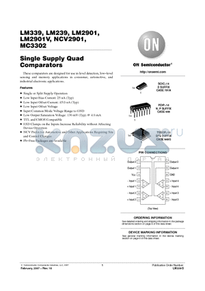 LM239 datasheet - Single Supply Quad Comparators