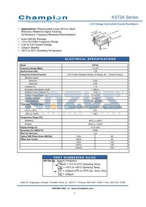 K573AA datasheet - 3.3V Voltage Controlled Crystal Oscillators