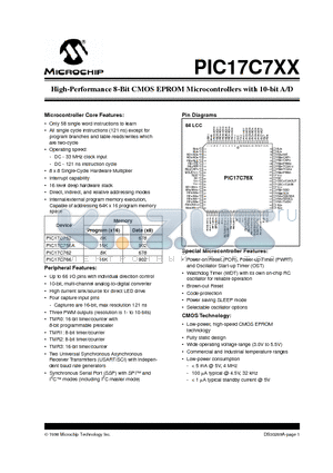 PIC17C756AT-08/L datasheet - High-Performance 8-Bit CMOS EPROM Microcontrollers with 10-bit A/D