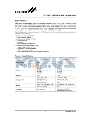 HT7530 datasheet - 100mA Voltage Regulator