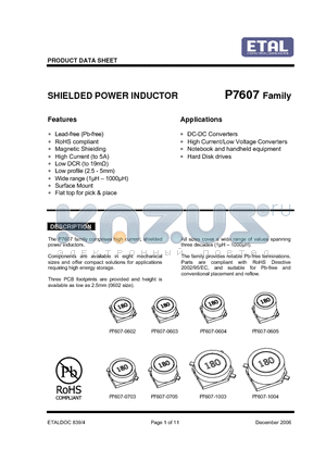 P7607-0603-1R0M datasheet - SHIELDED POWER INDUCTOR