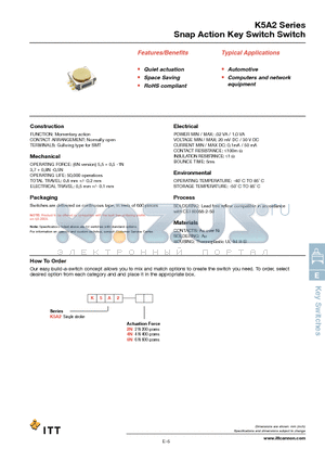 K5A24N datasheet - Snap Action Key Switch Switch