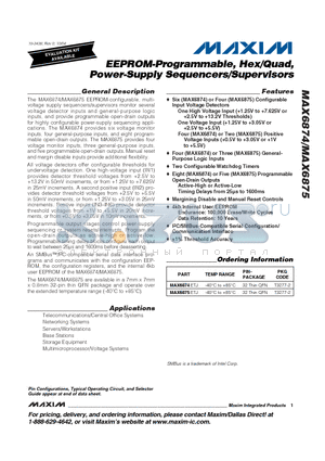 MAX6875ETJ datasheet - EEPROM-Programmable, Hex/Quad, Power-Supply Sequencers/Supervisors