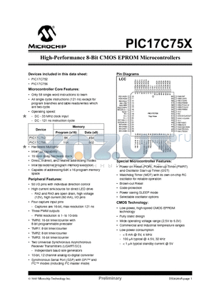 PIC17C756T-08I/PQ datasheet - High-Performance 8-Bit CMOS EPROM Microcontrollers