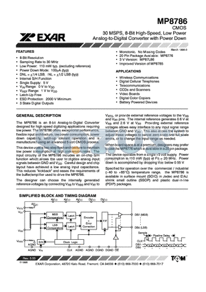 MP8776 datasheet - CMOS 30 MSPS, 8Bit High-Speed, Low Power Analog-to-Digital Converter with Power Down