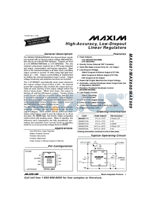 MAX687CPA datasheet - High-Accuracy, Low-Dropout Linear Regulators