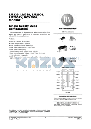 LM239DTBR2 datasheet - Single Supply Quad Comparators