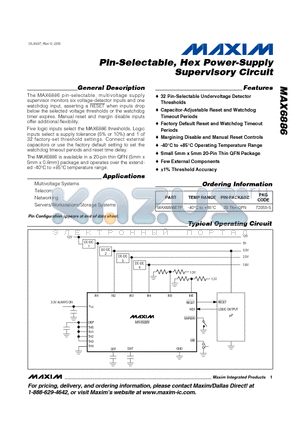 MAX6886 datasheet - Pin-Selectable, Hex Power-Supply Supervisory Circuit