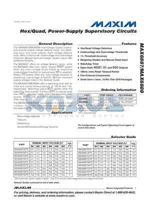 MAX6887 datasheet - Hex/Quad, Power-Supply Supervisory Circuits