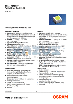 LWT673-R1 datasheet - Hyper TOPLED White Hyper-Bright LED