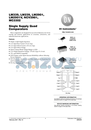 LM239N datasheet - Single Supply Quad Comparators