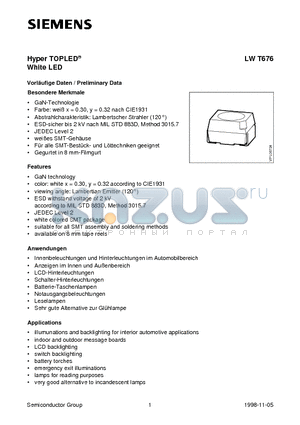 LWT676-M2 datasheet - Hyper TOPLED White LED